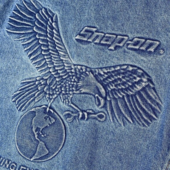 Snap On Tools Denim Jacket Sz M Embossed Eagle Logo Tyca Made in the USA Blue - Picture 12 of 12